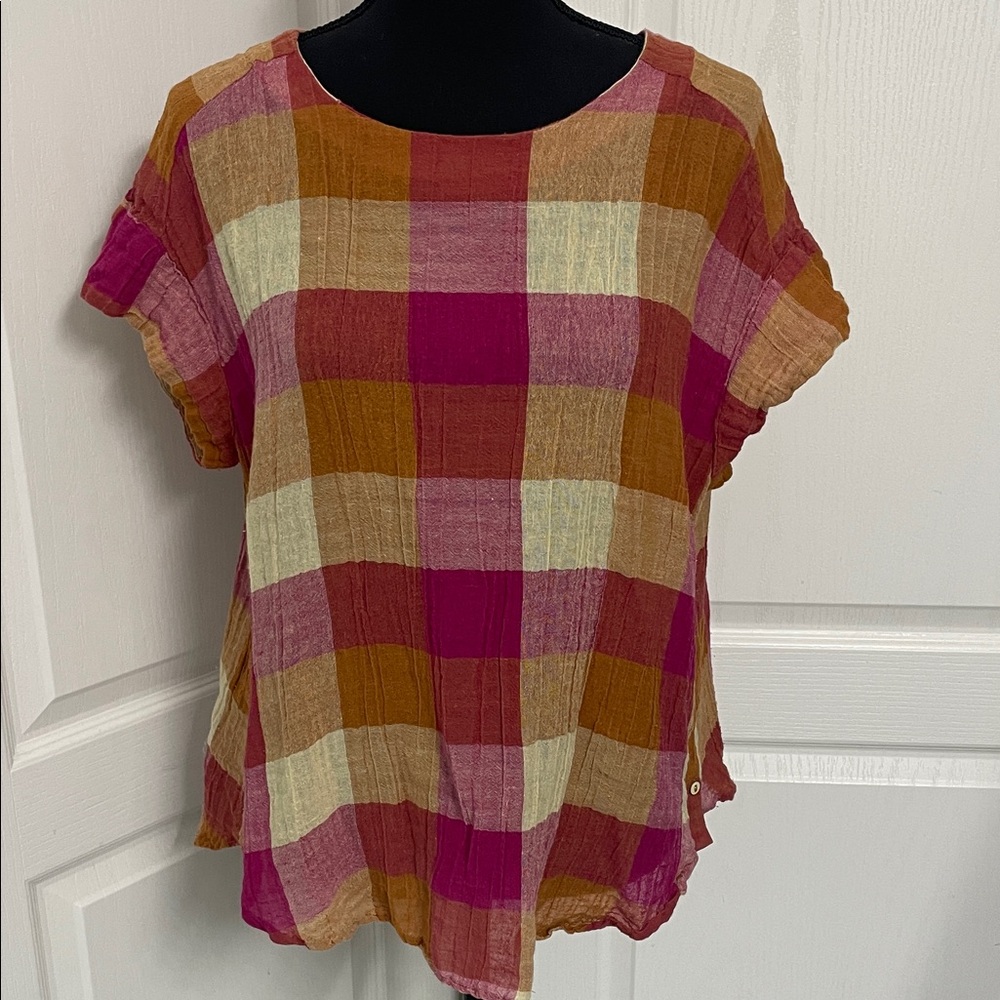Anthropologie Isabella Sinclair boxy top colorful M light cottage core